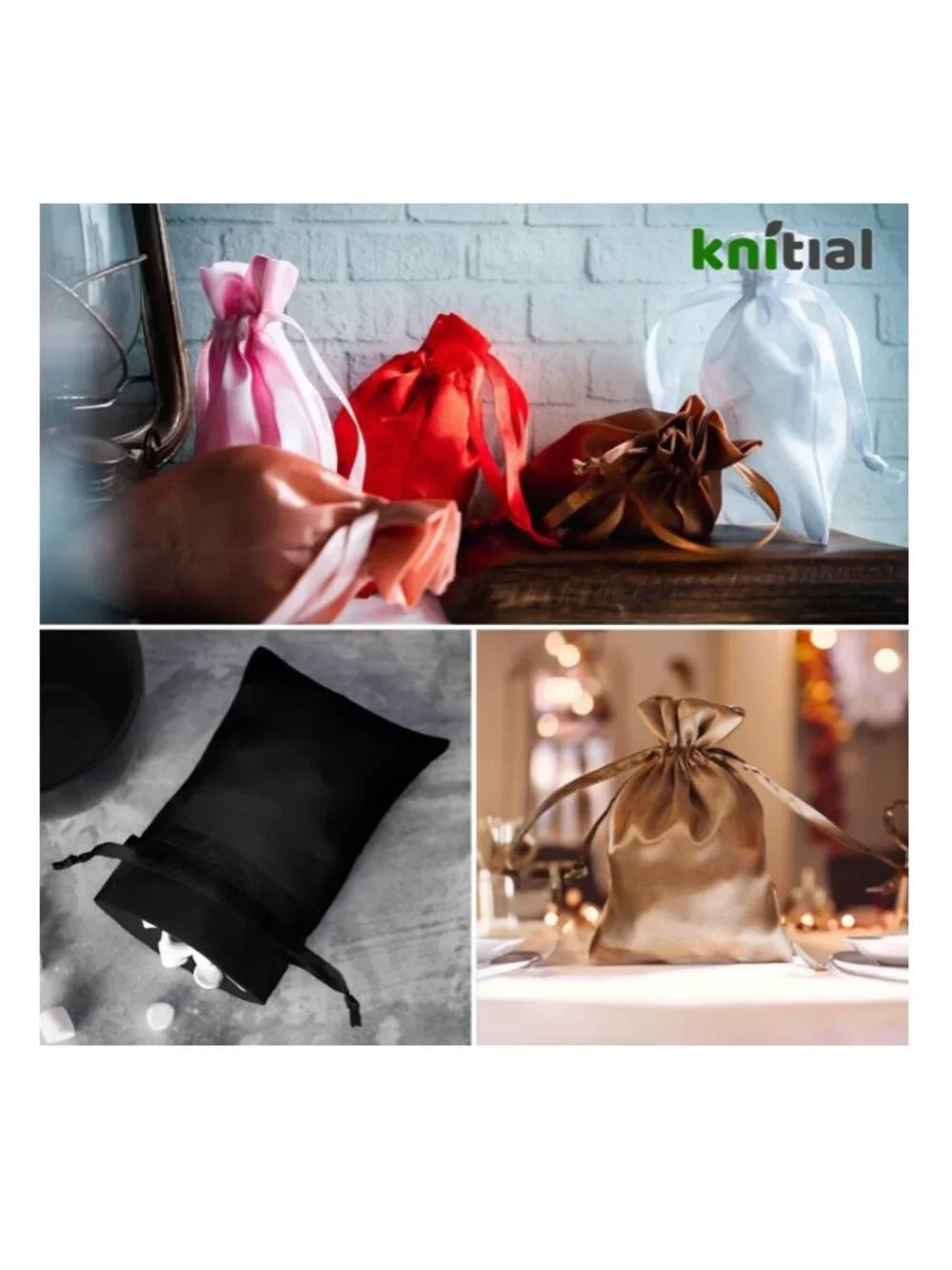 New in Bag-Set of 9 Large Wine-Colored Satin Drawstring Gift Bags (6.5
